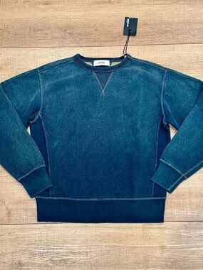 Buck Mason Double V Crew Sweatshirt Mens M Blue Welterweight Loopback NWT USA